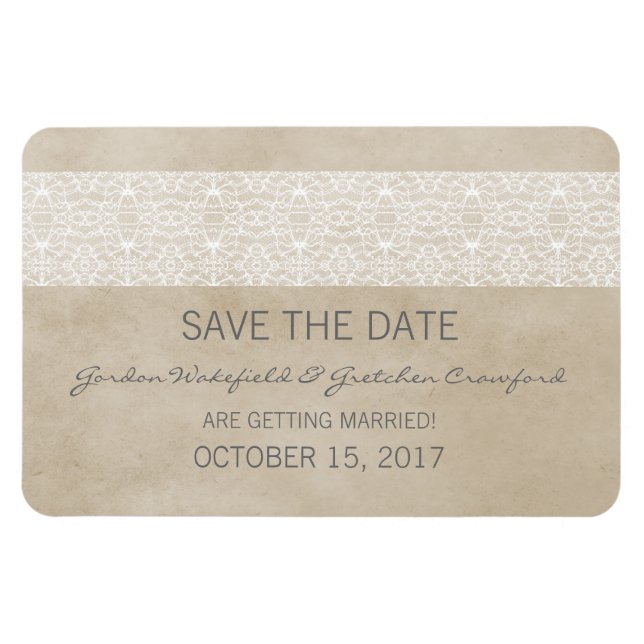 Rustic Lace Save the Date Magnet, Ivory Magnet (Horizontal)
