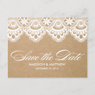 RUSTIC LACE SAVE THE DATE POST CARD