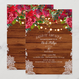 Rustic Lace & String Lights Holiday Bridal Shower Invitation