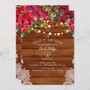 Rustic Lace & String Lights Holiday Bridal Shower Invitation