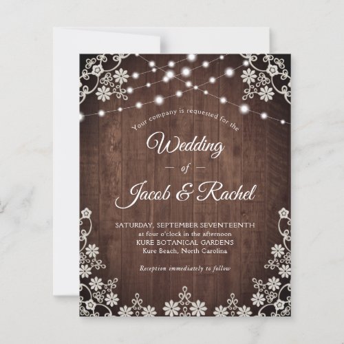 Rustic Lace  String Lights Wedding Invitation