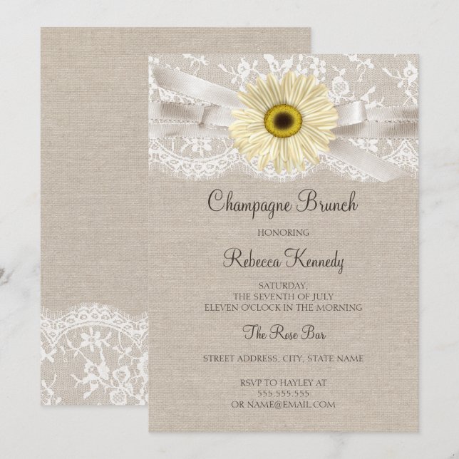 Rustic Lace Sunflower Bridal Shower Brunch Invite (Front/Back)