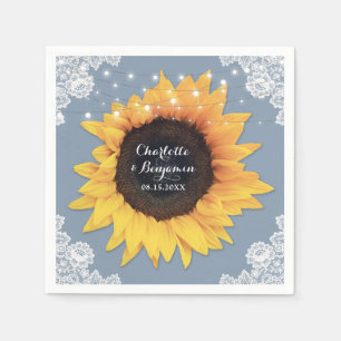 Rustic Lace Sunflower Dusty Blue Wedding Napkins