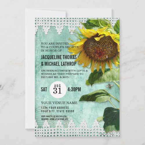 Rustic Lace Sunflower Wood Bees Botanical Garden  Invitation