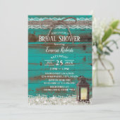 Rustic Lace Teal Barn Lantern Bridal Shower Invitation (Standing Front)