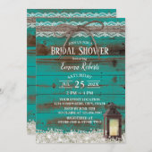 Rustic Lace Teal Barn Lantern Bridal Shower Invitation (Front/Back)