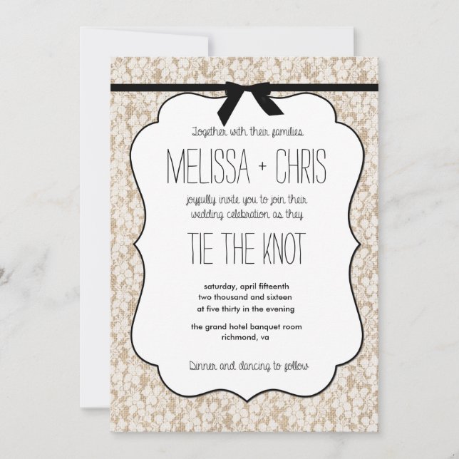 Rustic Lace Tie The Knot Wedding Invitation (Front)
