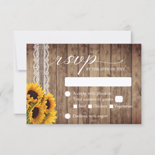 Rustic Lace  Twine Country Sunflower Wedding RSVP