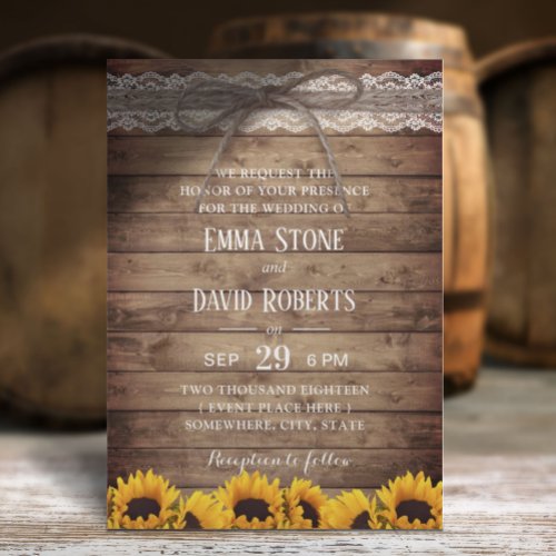 Rustic Lace  Twine Country Sunflowers Wedding Invitation