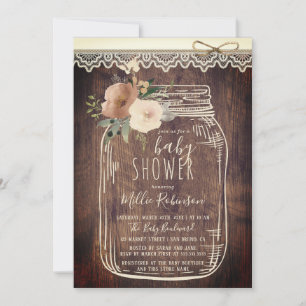 Rustic Lace & Twine Floral Mason Jar Baby Shower Invitation