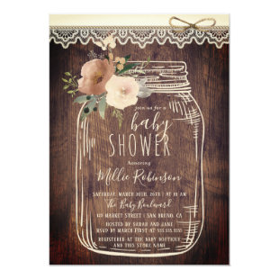 Rustic Lace & Twine | Floral Mason Jar Baby Shower Invitation