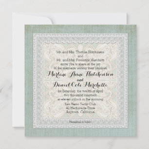 Rustic Lace w Aged Vintage Linen Country Elegance Invitation