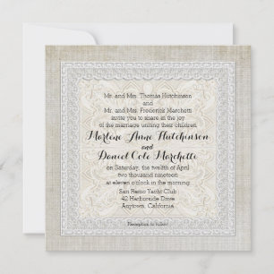 Rustic Lace w Aged Vintage Linen Country Elegance Invitation