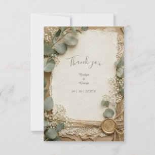 Rustic Lace Wax Seal Eucalyptus Wedding Thank You Card