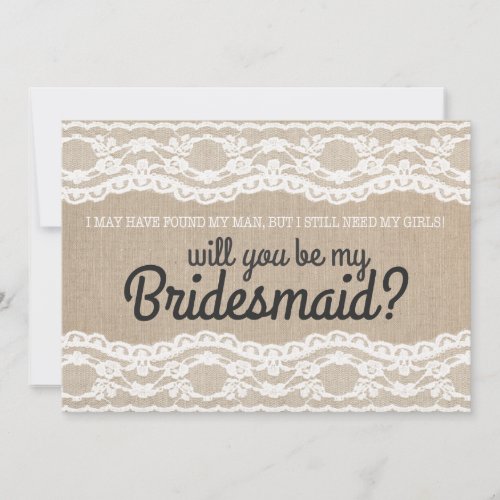 Rustic Lace Will You Be My Bridesmaid Invitation