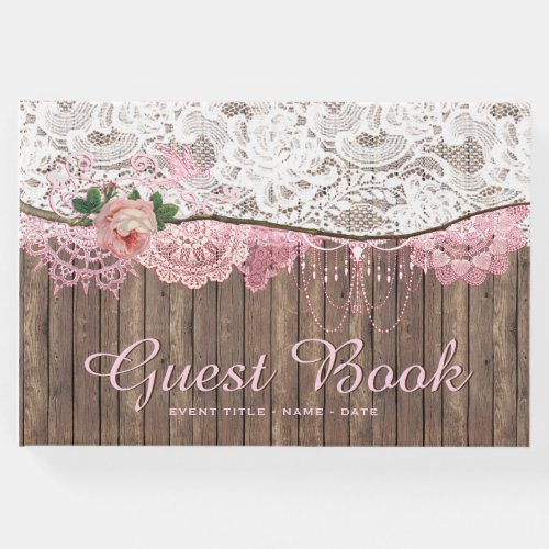 Rustic Lace Wood Baby Shower Wedding Guest Book