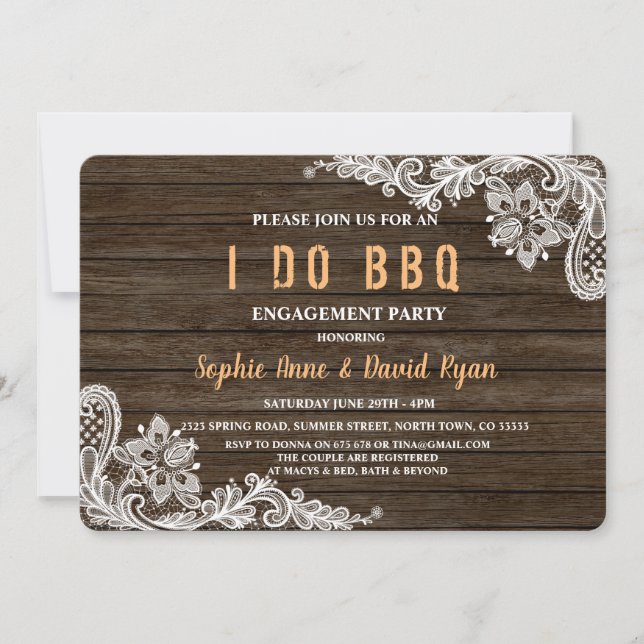 Rustic Lace Wood I DO BBQ Invitation (Front)