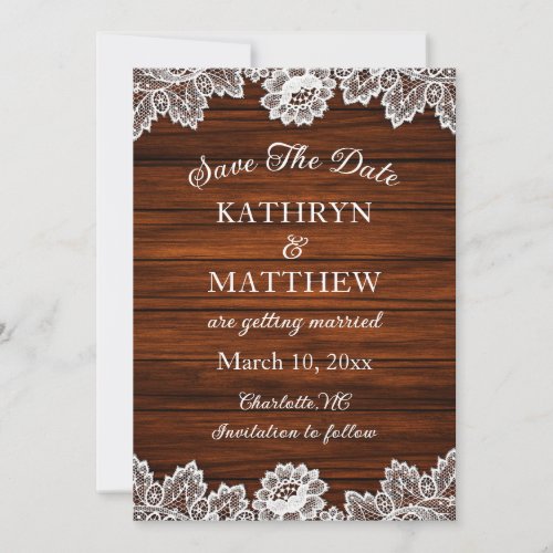 Rustic Lace Wood Wedding Save The Date