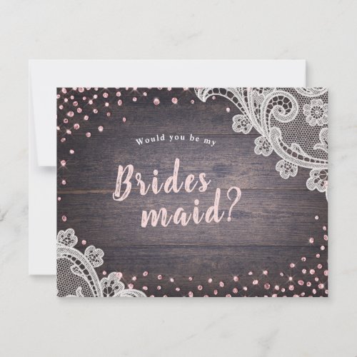 Rustic lace wood would you be my bridesmaid invitation