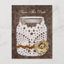 Rustic Lace Wrapped Mason Jar Wedding Announcement Postcard