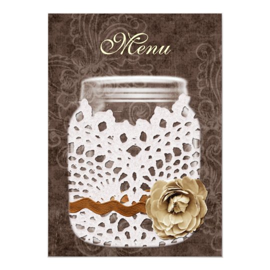 Rustic Lace Wrapped Mason Jar Wedding Card