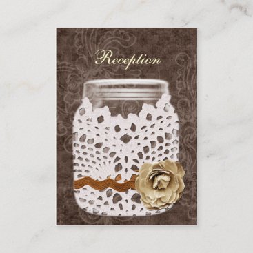 Rustic Lace Wrapped Mason Jar Wedding Enclosure Card