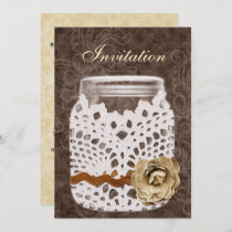 Rustic Lace Wrapped Mason Jar Wedding Invitation