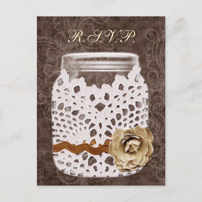 Rustic Lace Wrapped Mason Jar Wedding Invitation Postcard (Front)