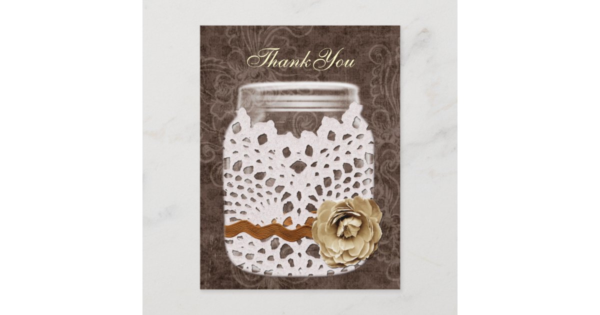 Rustic Lace Wrapped Mason Jar Wedding Postcard | Zazzle