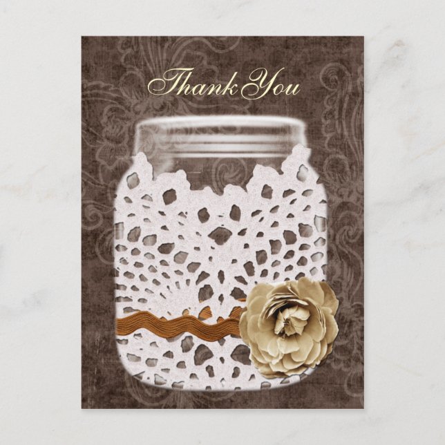 Rustic Lace Wrapped Mason Jar Wedding Postcard (Front)