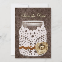 Rustic Lace Wrapped Mason Jar Wedding Save The Date