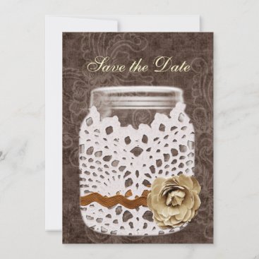 Rustic Lace Wrapped Mason Jar Wedding Save The Date