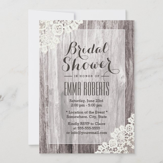 Rustic Laced Barn Wood Bridal Shower Invitation (Front)