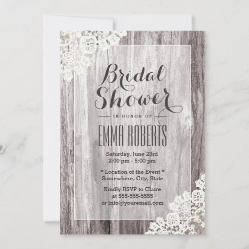 Rustic Laced Barn Wood Bridal Shower 5x7 Paper Invitation Card