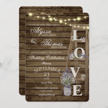 Rustic Ladder And Lights Lavender Love Wedding Invitation by happygotimes at Zazzle
