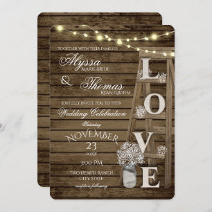 Rustic Ladder and Lights Love Wedding Invitation