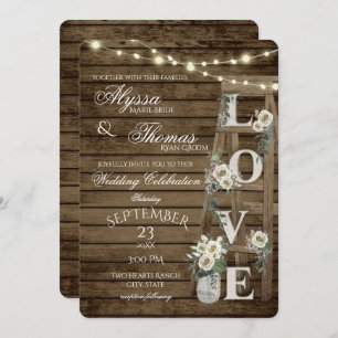 Rustic Ladder and White Roses Love Wedding Invitation