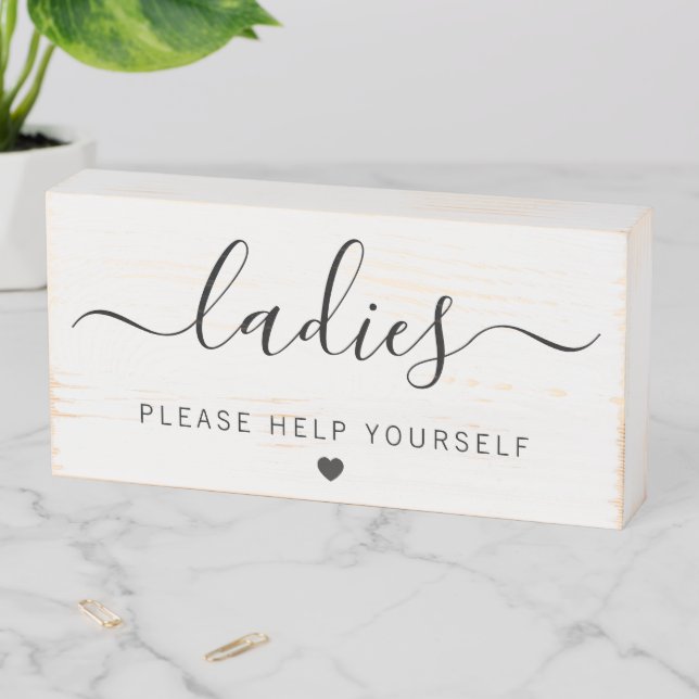 Rustic Ladies Favor Sign for Wedding, Wood Box (In Situ Horizontal)