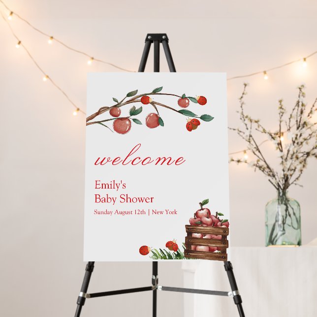 Rustic Ladybug Apple Girl Baby Shower Welcome Sign (In Situ (Stand))