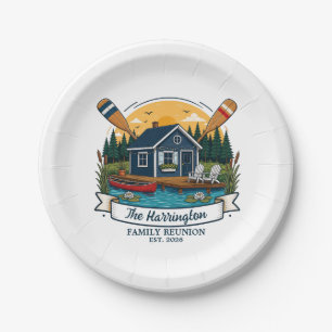Rustic Lake Cabin Family Reunion Paper Plates