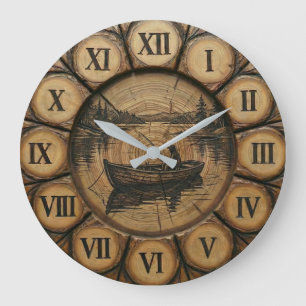 Rustic Lake Fishing Wall Clock Wood style
