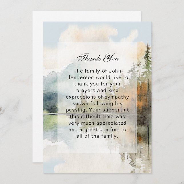 Rustic Lake Funeral Thank You Card (Front/Back)