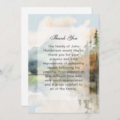 Rustic Lake Funeral Thank You Card