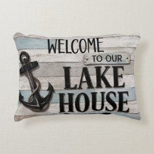 Rustic Lake House Anchor Nautical Coastal Accent Pillow