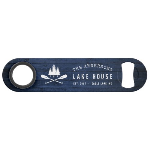 Rustic Lake House Boat Oars Trees Blue Wood Print Bar Key