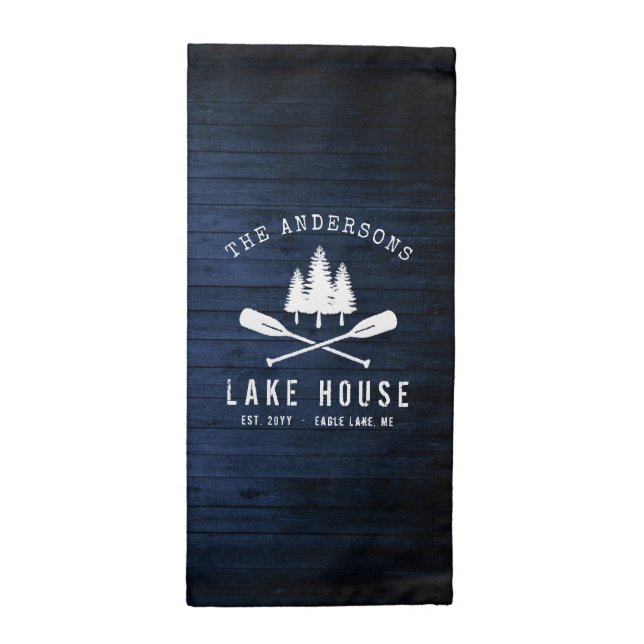 Rustic Lake House Boat Oars Trees Blue Wood Print Cloth Napkin (Half Fold)