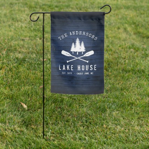 Rustic Lake House Boat Oars Trees Blue Wood Print Garden Flag