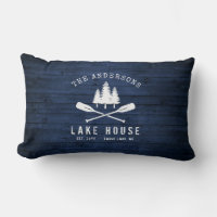 Rustic Lake House Boat Oars Trees Blue Wood Print