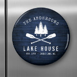 Rustic Lake House Boat Oars Trees Blue Wood Print Magnet<br><div class="desc">A beautiful, rustic themed magnet, featuring your family name and "Lake House" or other desired text along with its established date and location. This custom, unique design features a white silhouette of crossed boat oars and pine trees on a print of wood planks in rich blue colors. To see more...</div>