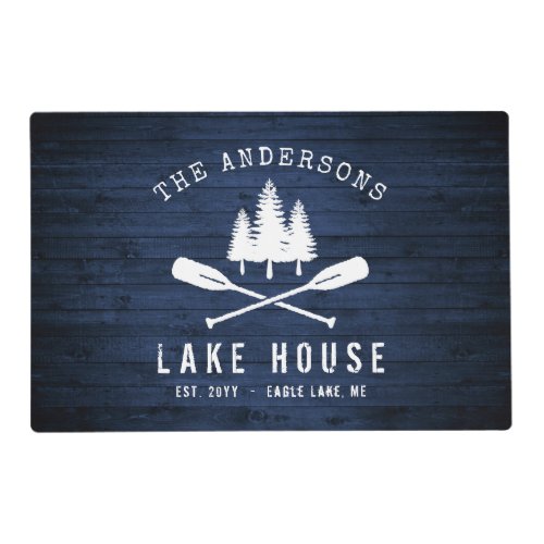 Rustic Lake House Boat Oars Trees Blue Wood Print Placemat